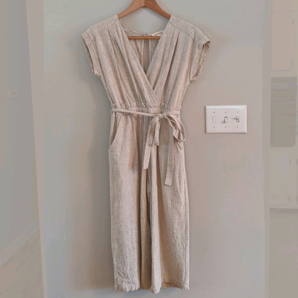 Monteau Pants - Short Sleeve Linen Jumpsuit - L but fits XS/S